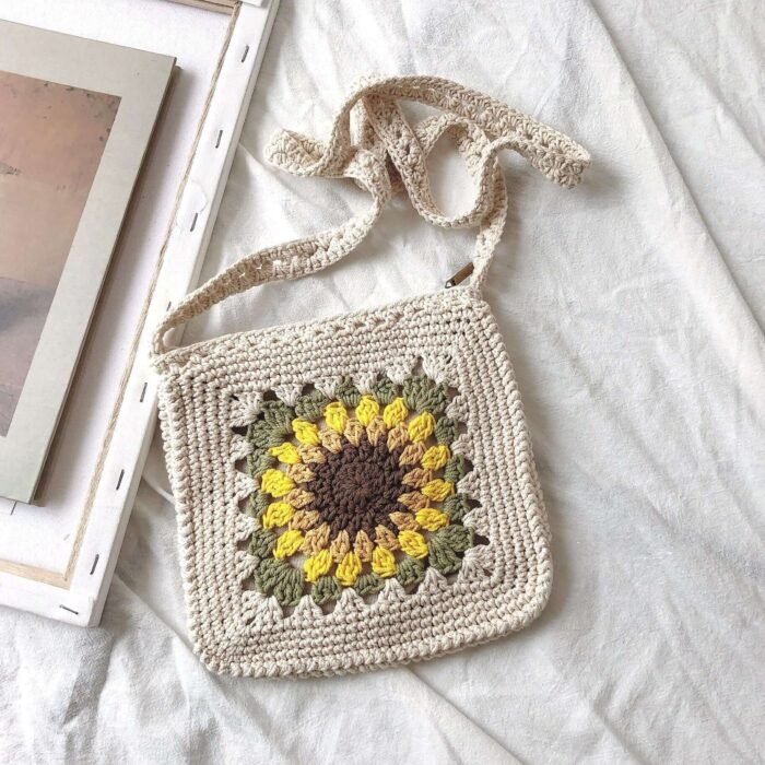 Crochet Sunflower Pattern Crossbody Bag Yellow