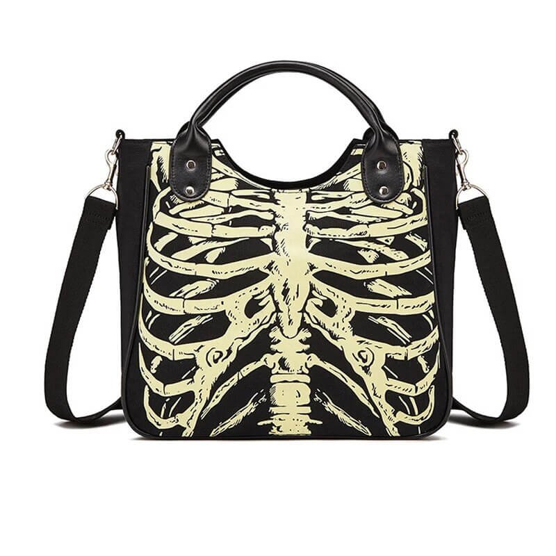 Canvas Gothic Skeleton Bones Tote Skulls Purse