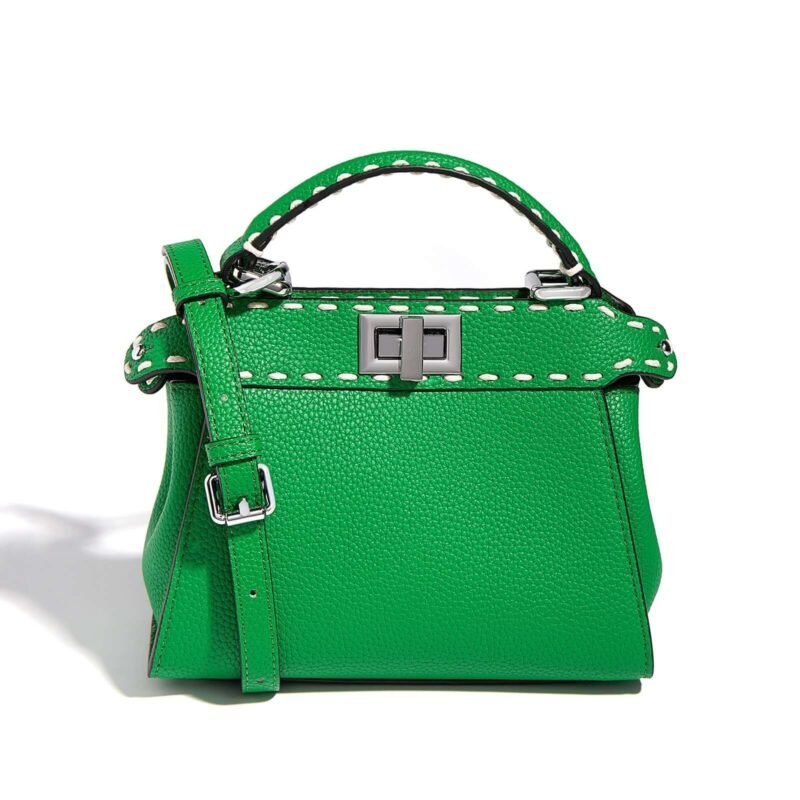 Cowhide Mini Green Handbags Hand Stitched Double-sided Lock 19cm