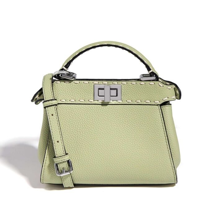 Cowhide Mini Green Handbags Hand Stitched Double-sided Lock 19cm