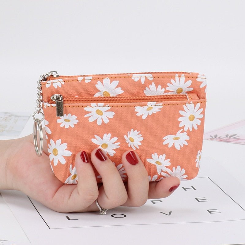 Daisy Print Mini Wallet Coin Purse With Zipper