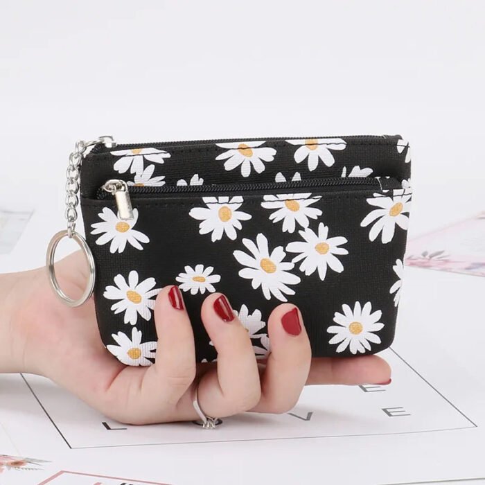 Daisy Print Mini Wallet Coin Purse With Zipper