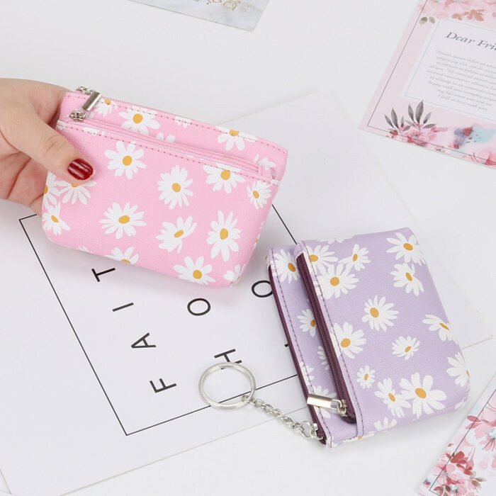 Daisy Print Mini Wallet Coin Purse With Zipper