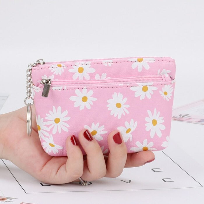 Daisy Print Mini Wallet Coin Purse With Zipper