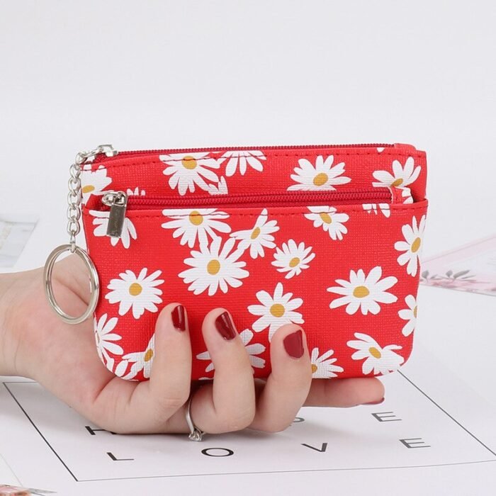 Daisy Print Mini Wallet Coin Purse With Zipper