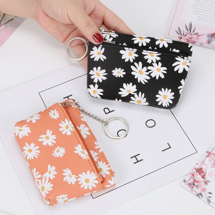 Daisy Print Mini Wallet Coin Purse With Zipper