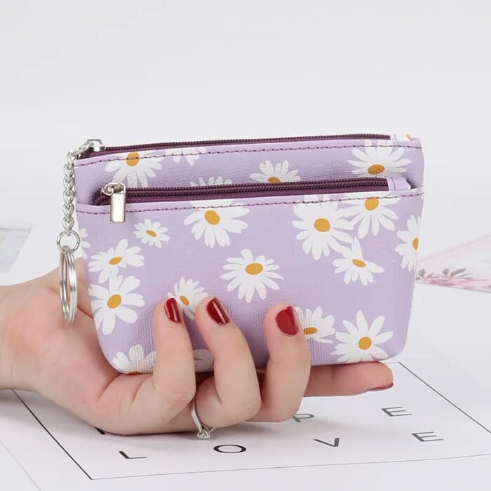 Daisy Print Mini Wallet Coin Purse With Zipper