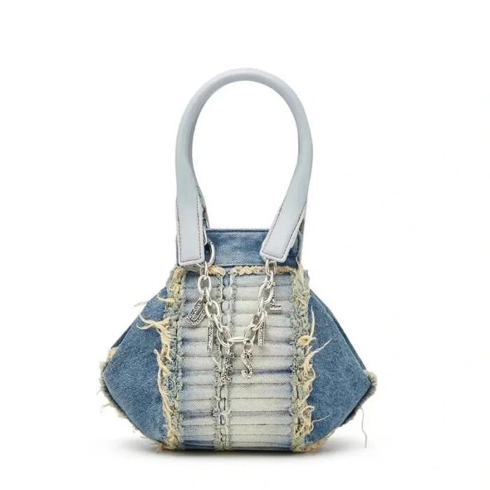 Jeans Blue Retro Girls Letter Bags with Metal Chain