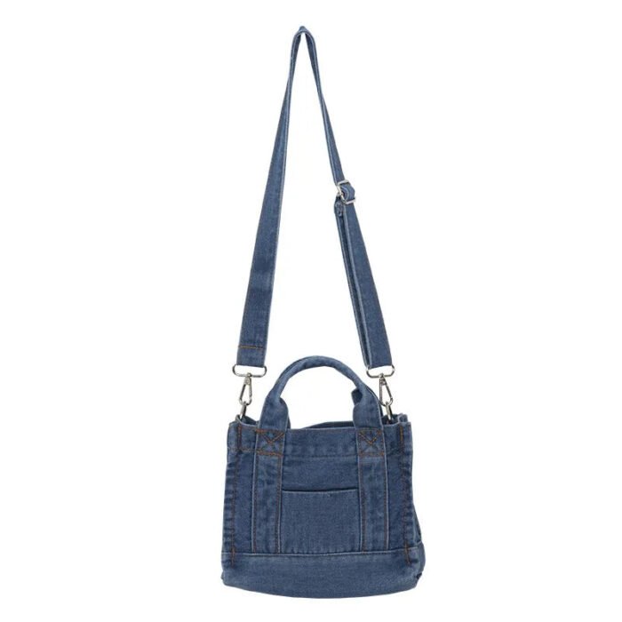 Light Blue Small Casual Tote Detachable Strap Lady Zipper Denim Purse