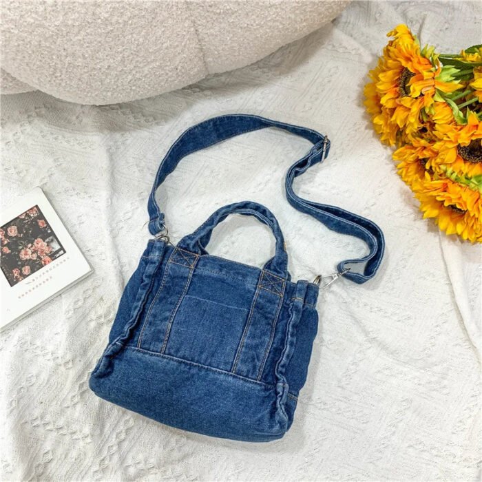 Light Blue Small Casual Tote Detachable Strap Lady Zipper Denim Purse