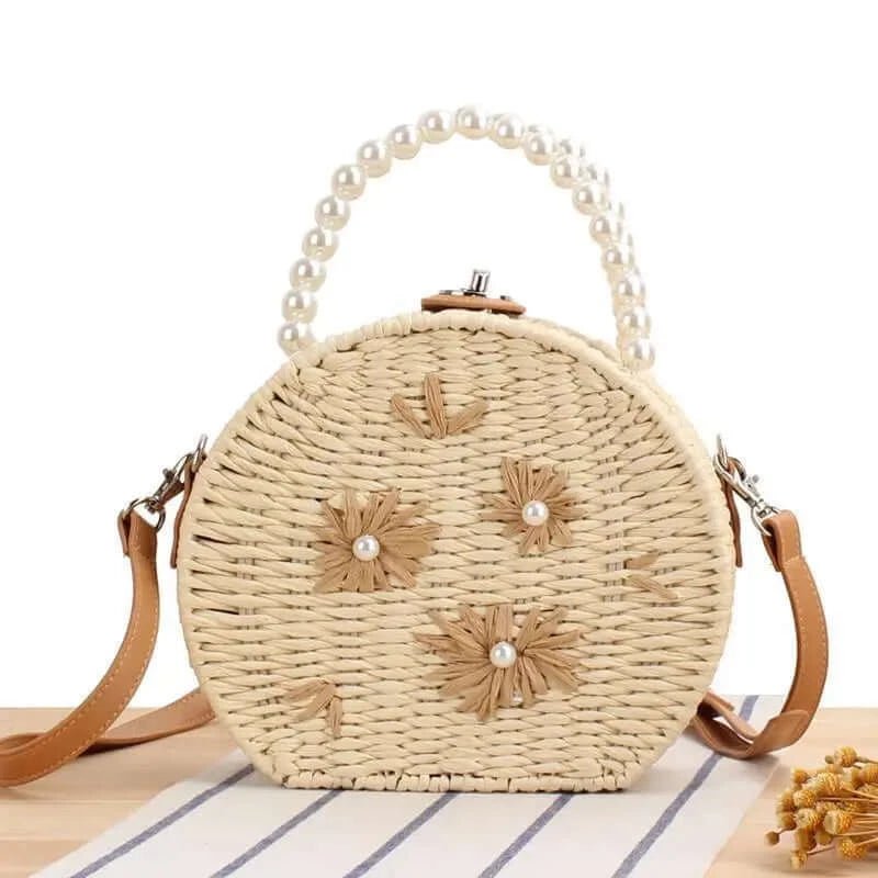 Flower Embroidery Straw Woven Handbags Box Shoulder Bags