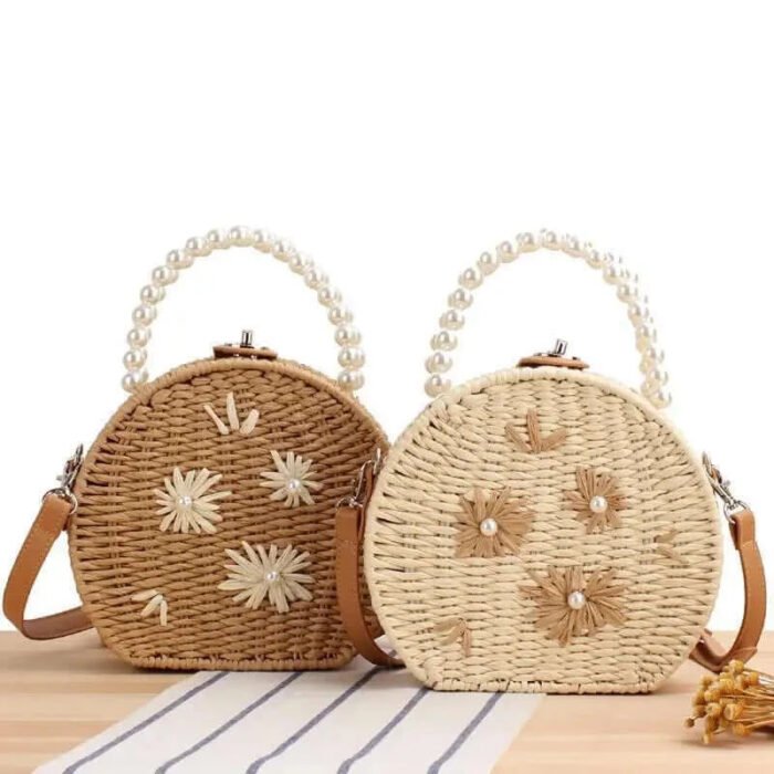 Flower Embroidery Straw Woven Handbags Box Shoulder Bags