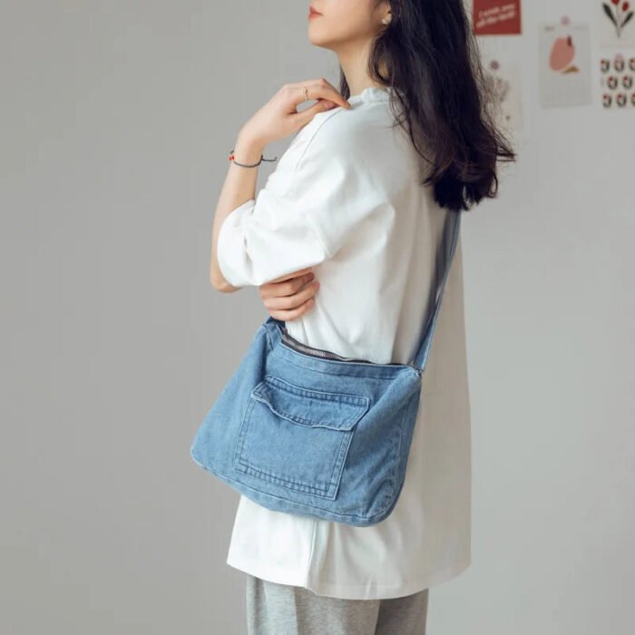 Hobo Zipper Blue Jeans Denim Crossbody Bag