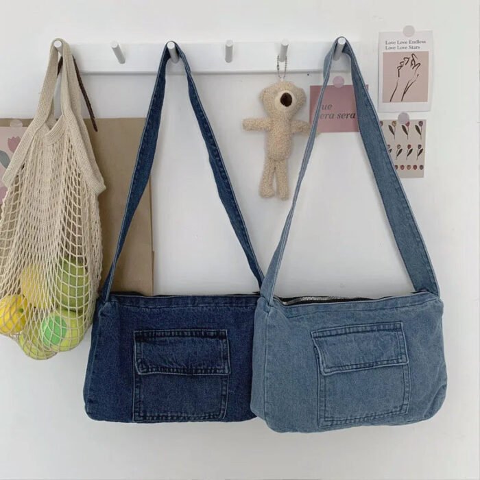 Hobo Zipper Blue Jeans Denim Crossbody Bag