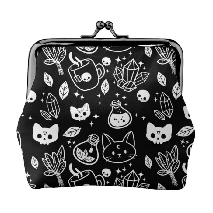 Gothic Skull Cat Moon Leather Coin Purse Wallet