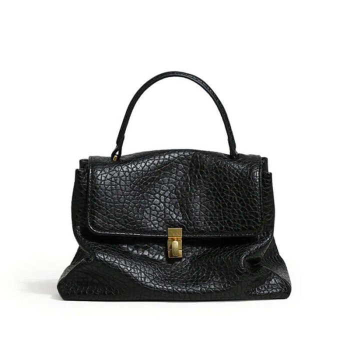 Black Crocodile Pattern Leather Top Handle Purse Bag