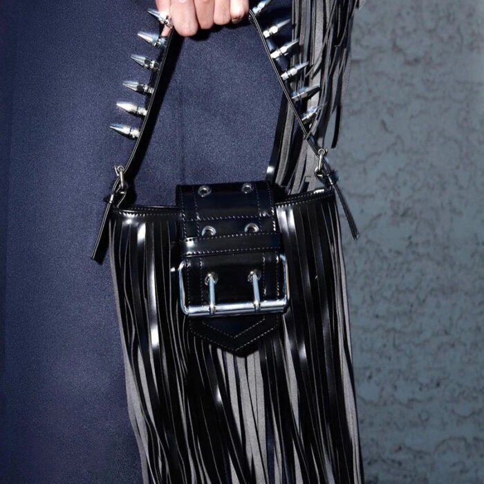 Long fringe goth purse with rivets