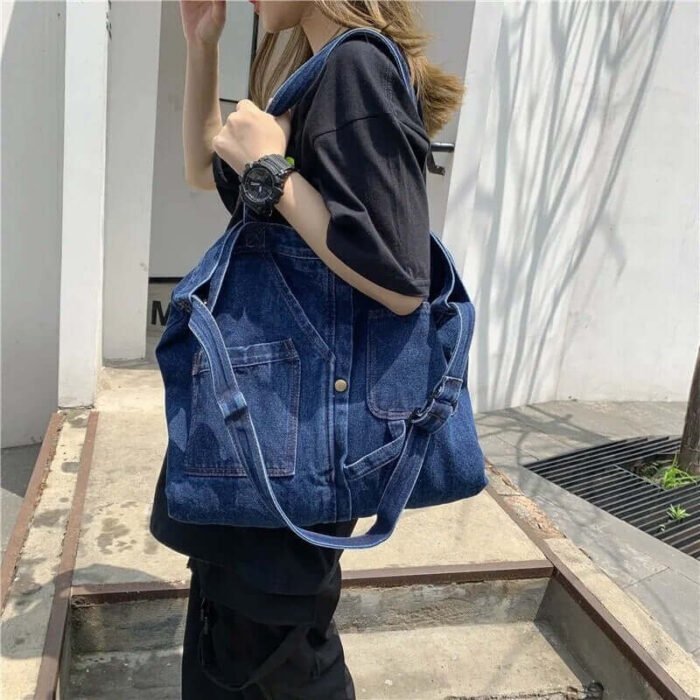 Designer Denim Blue Jeans Bags with Three Straps