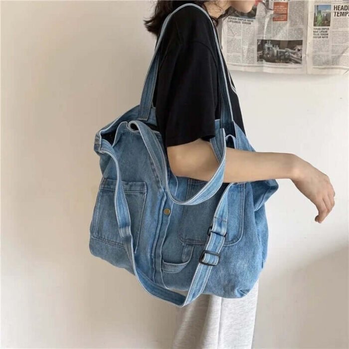 Designer Denim Blue Jeans Bags with Three Straps