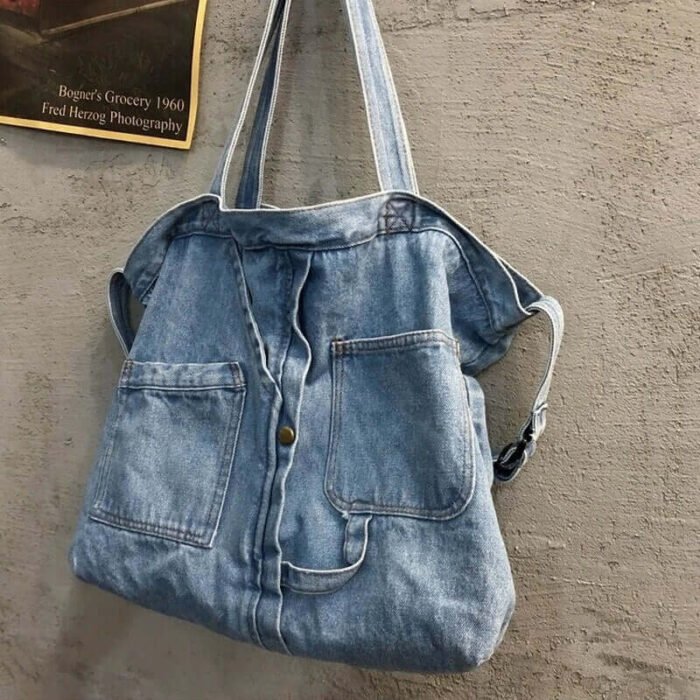 Designer Denim Blue Jeans Bags with Three Straps