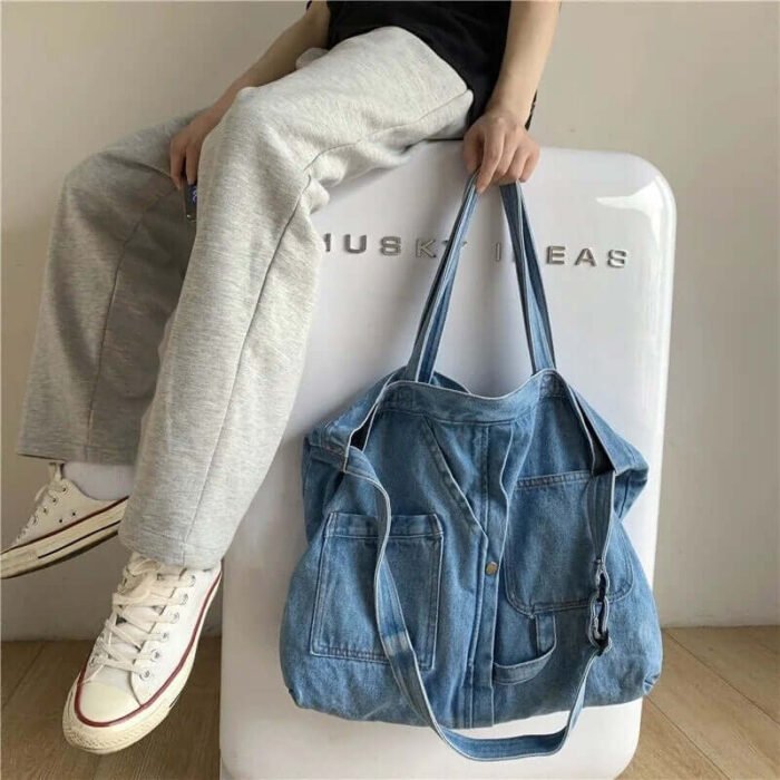 Designer Denim Blue Jeans Bags with Three Straps