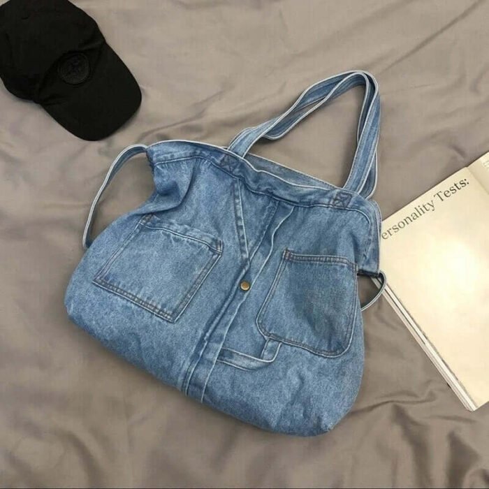 Designer Denim Blue Jeans Bags with Three Straps