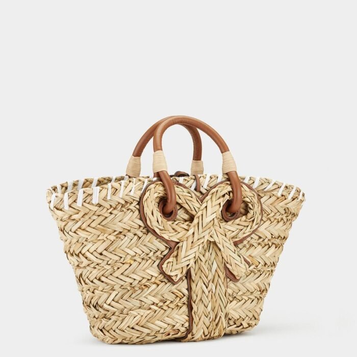 Hand Woven Women's Handbag Designer Bow Knot Basket Bag Bohemian Summer Beach Bag