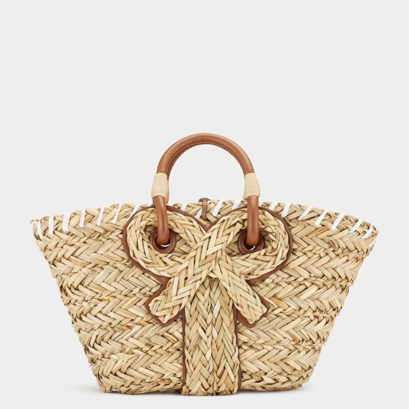 Hand Woven Women's Handbag Designer Bow Knot Basket Bag Bohemian Summer Beach Bag