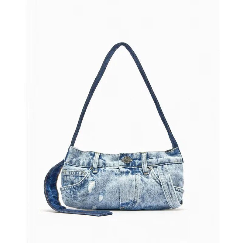 Sky Blue Washed Crossbody Jeans Handbags for Girls