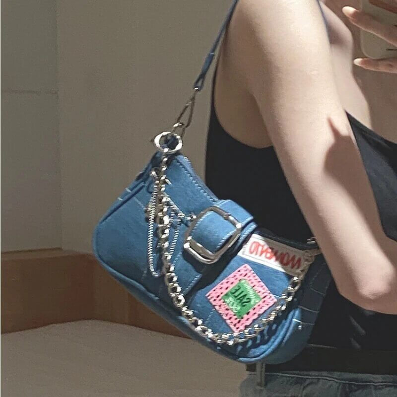 Denim Underarm Ladies All-match Chain Handbag