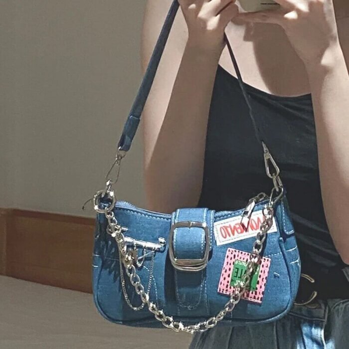 Denim Underarm Ladies All-match Chain Handbag