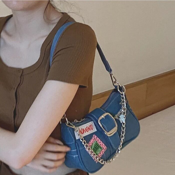 Denim Underarm Ladies All-match Chain Handbag