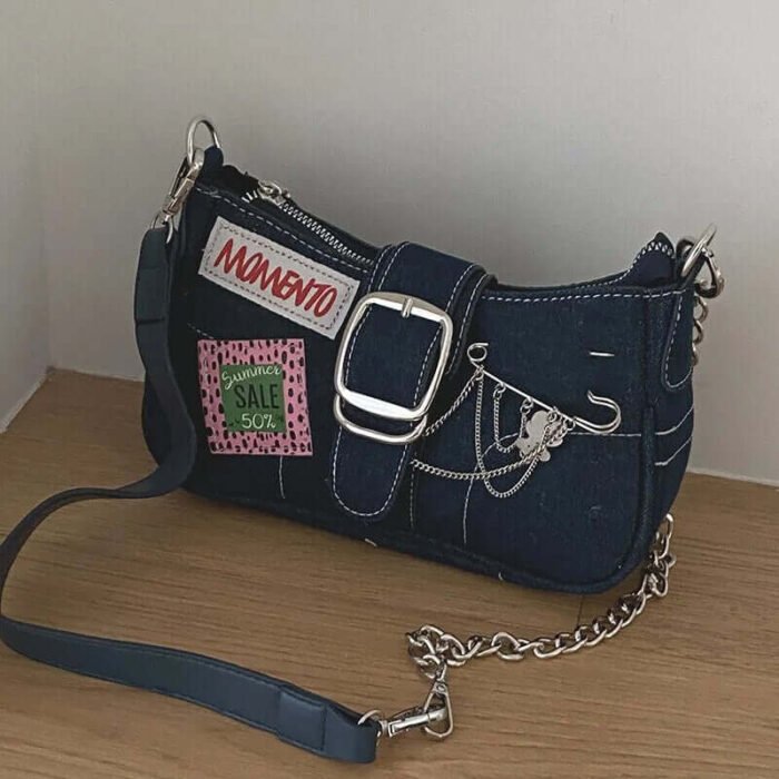 Denim Underarm Ladies All-match Chain Handbag