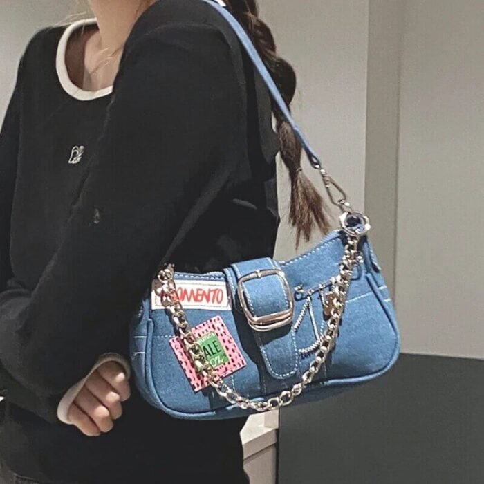 Denim Underarm Ladies All-match Chain Handbag