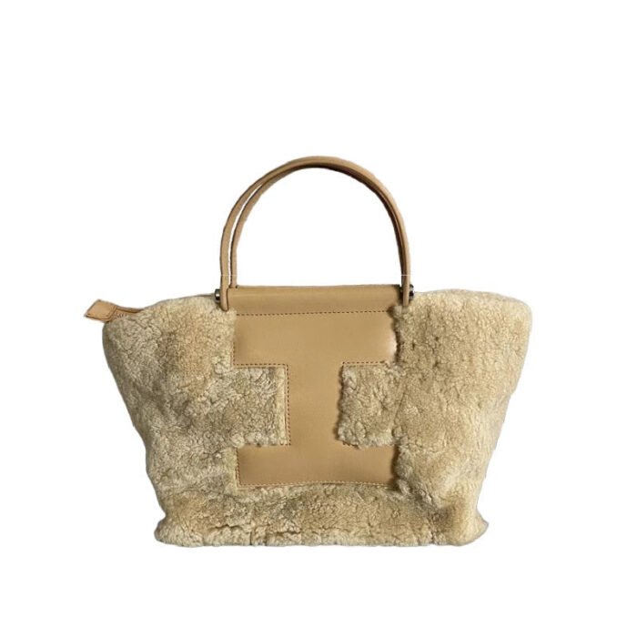 Green Genuine Sheepskin Handbag Square Commuter Tote