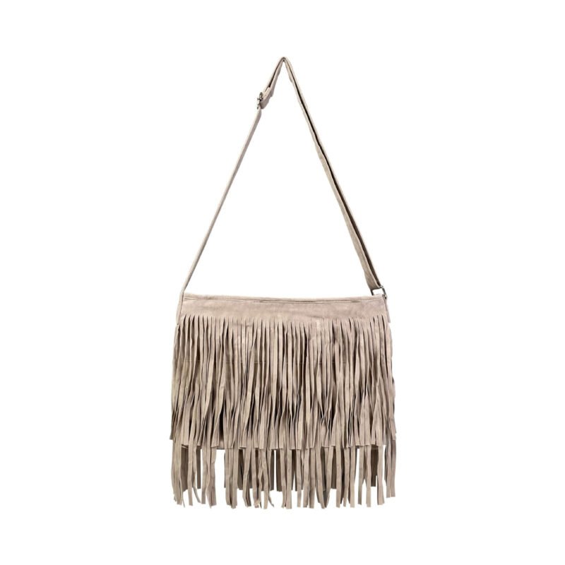 Fringe Tassel Shoulder Purse Bag Grey Nudy