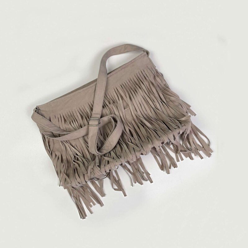 Fringe Tassel Shoulder Purse Bag Grey Nudy