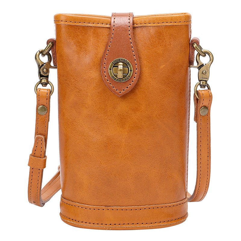 Mobile Phone Bag Vegetable Tanned Oil Wax Cowhide Bucket Small Bag