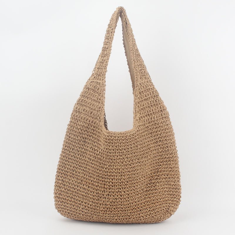 Zipper Handmade Woven Beach Straw Tote Bag