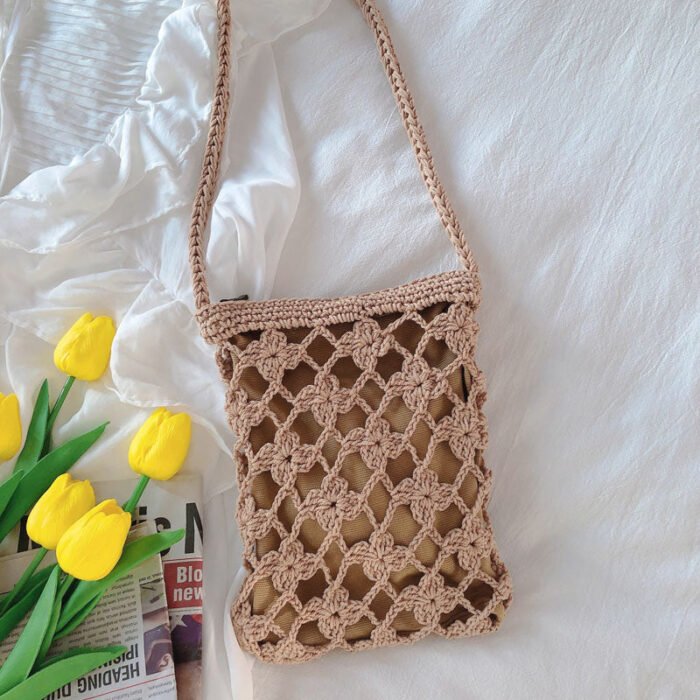 Handmade Small Knitted Hollow Crossbody Bag Brown