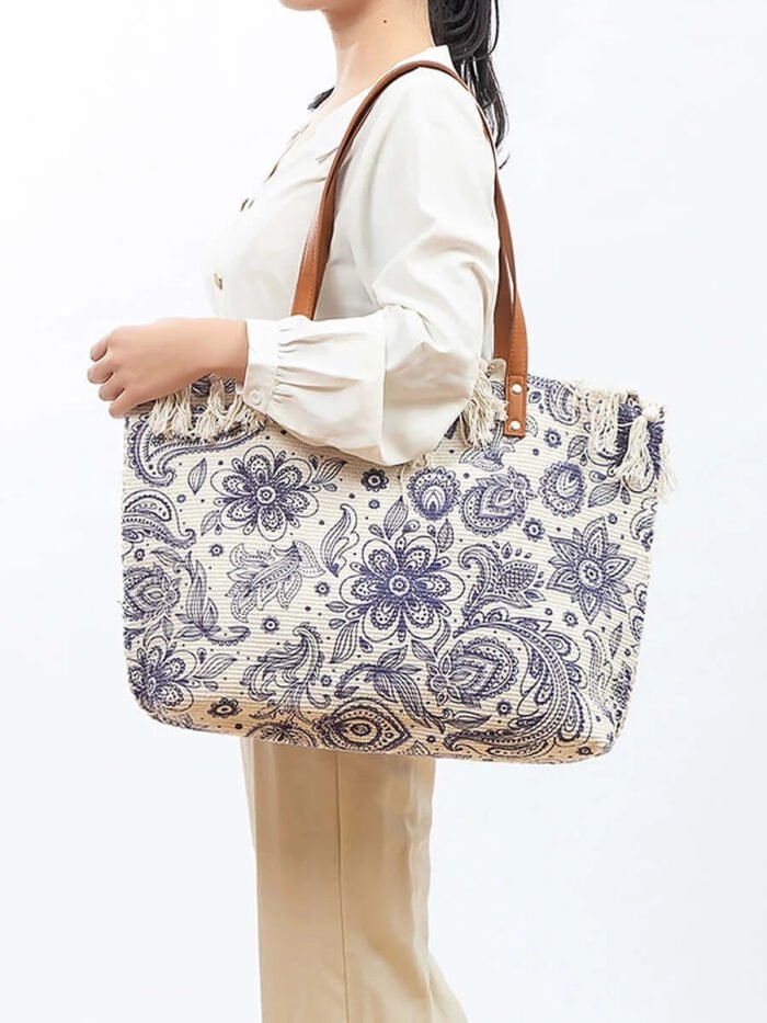 Canvas Printed Woven Fringe Woke Tote Bag