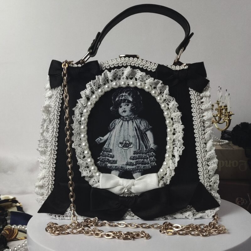 Handmade Lolita Gothic Black and White Doll Handbag