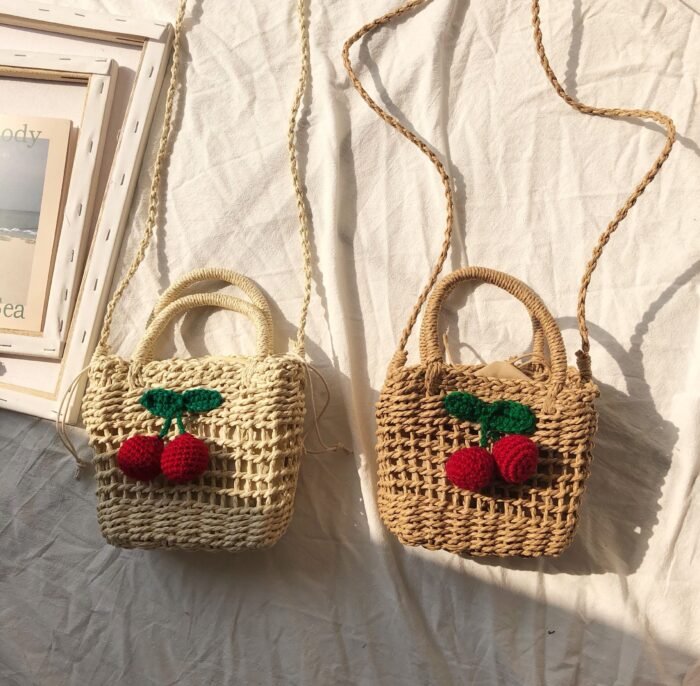 Summer Cherry Straw Small Beach Crossbody Bag