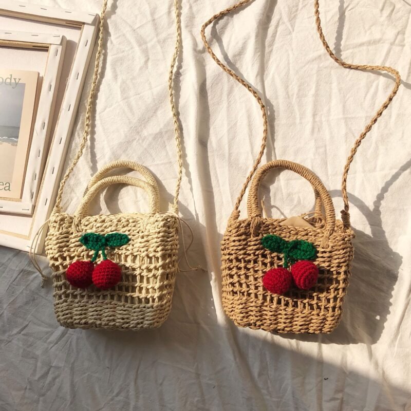 Summer Cherry Straw Small Beach Crossbody Bag