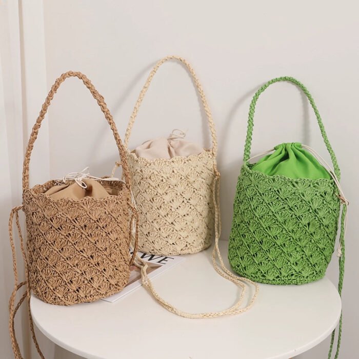 Bucket Woven Crossbody Bag for Seaside