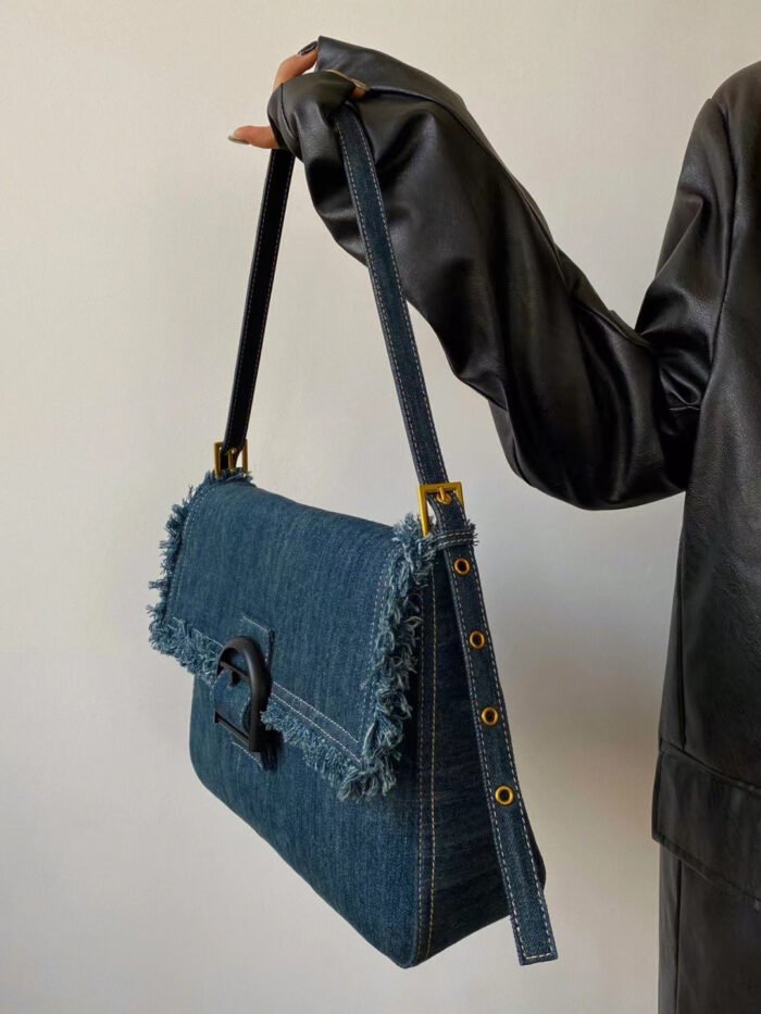 Denim Tassel Underarm Design Retro Handbag