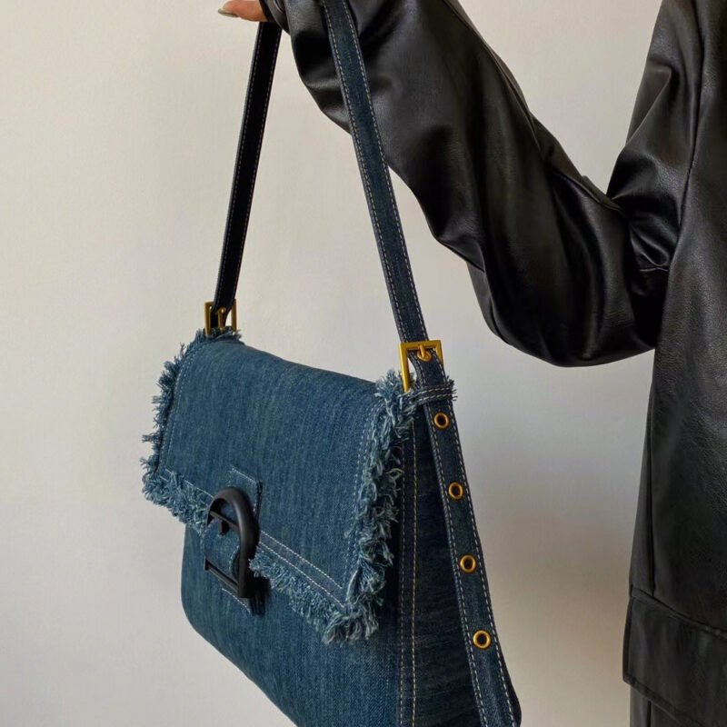 Denim Tassel Underarm Design Retro Handbag