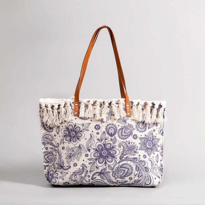 Canvas Printed Woven Fringe Woke Tote Bag