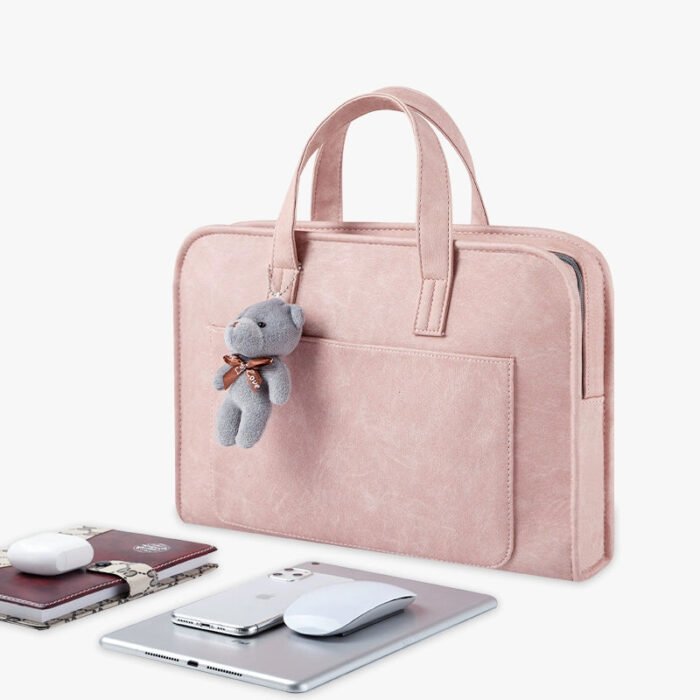 Leather Shock Commuter Briefcase Work Tote Pink