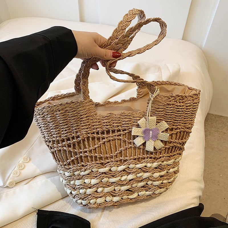 Modern Beach Straw Tote for Summer Brown